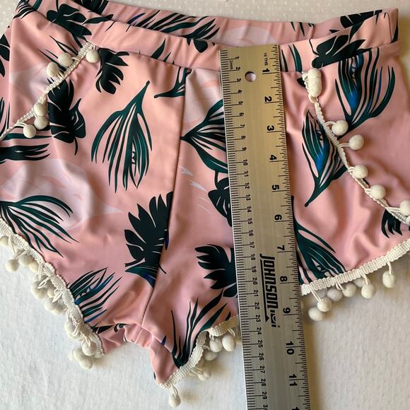 Women Swimwear Bottom size S Pink & Green Mid Rise Stretch Tropical Leafy - Picture 3 of 9